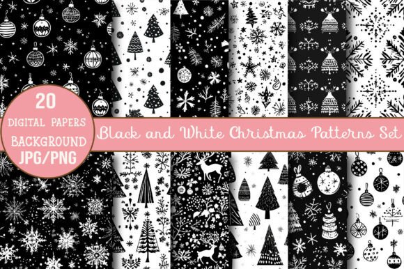Download Black and White Christmas Patterns Set - Patterns Collection
