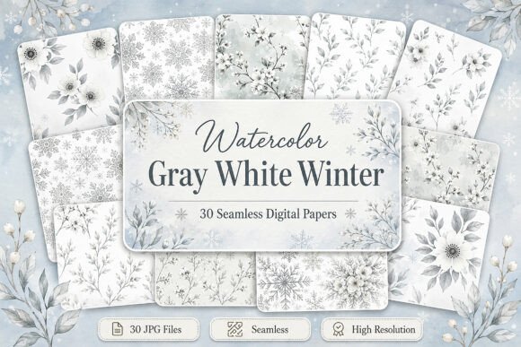 Download Watercolor Gray White Winter Patterns - Patterns Collection