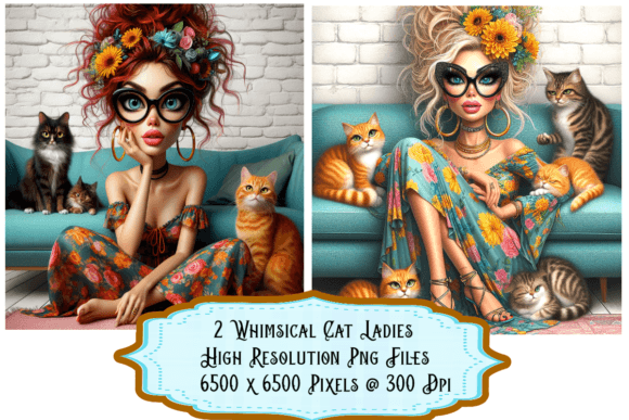 Download Pretty Women with Cats Set of 2 - Pretty Collection