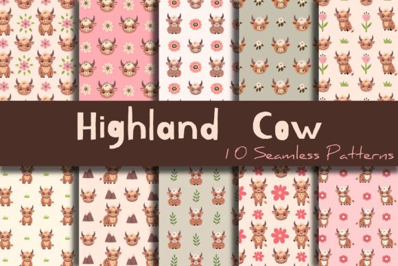 Download Highland Cow Seamless Patterns - Patterns Collection